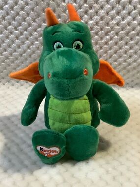 Kinder Surprise Dragon Plush 9in Green Orange Stuffed Animal w Crinkle Wings